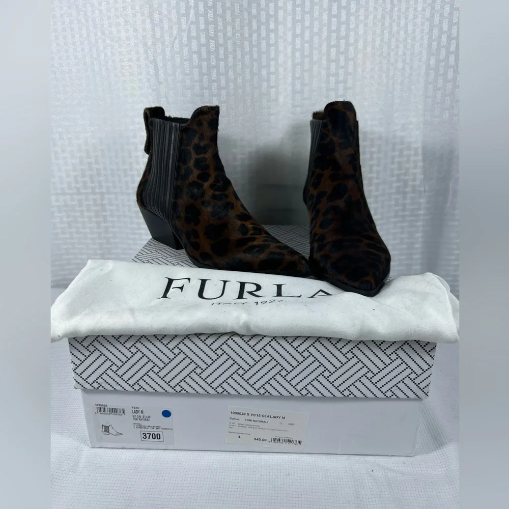 Furla Lady M Leopard Print Calf Hair Chelsea Boots Size 37 Made in Italy